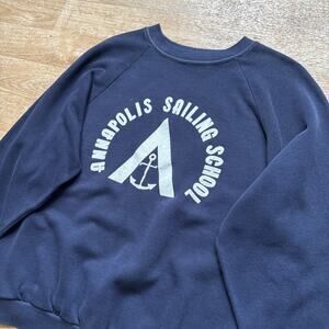 Vintage 70s 80s Annapolis Sailing School Ivy Navy Sweatshirt Crewneck Large L